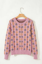 Floral Button-Up Knit Cardigan