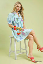 Umgee Multi Flower Print V-Neck Dress