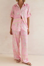 Printed Button Up Shirt and Pants Set