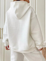 Waffle Knit Hoodie with Drawstring Details