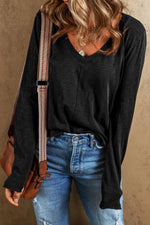 Exposed Seam V-Neck Long Sleeve T-Shirt