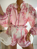 Floral Print Button Up Shirt and Shorts Set