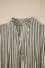 Stripe V Neck Zip Front Cinched High Waist Midi Dress