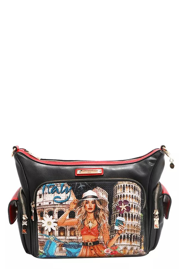 Nicole Lee USA Martha Travels Italy Multi Pocket Shoulder Bag