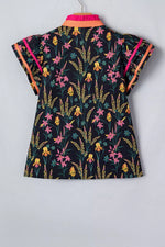Floral Print Contrast Trim Tiered Ruffled Short Sleeve Blouse