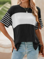 Color Block Striped Sleeve Casual T-Shirt