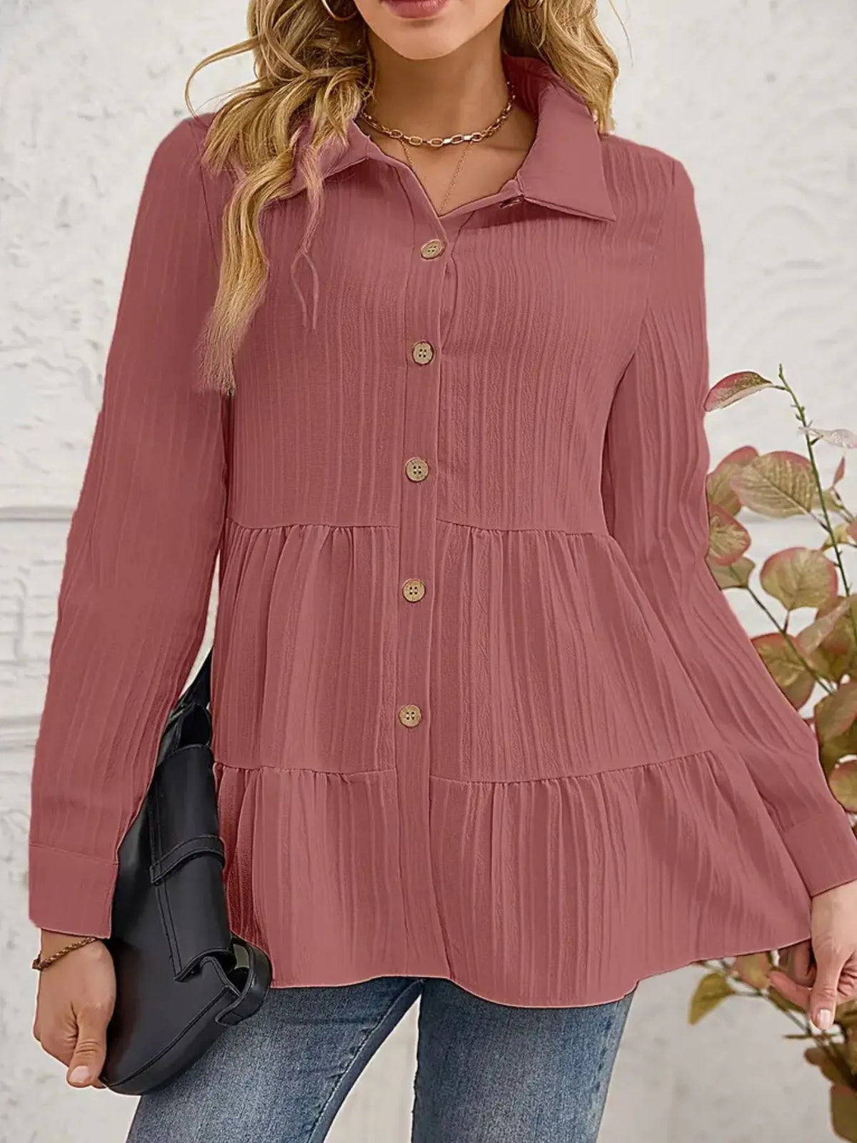 Striped Button-Down Tiered Shirt