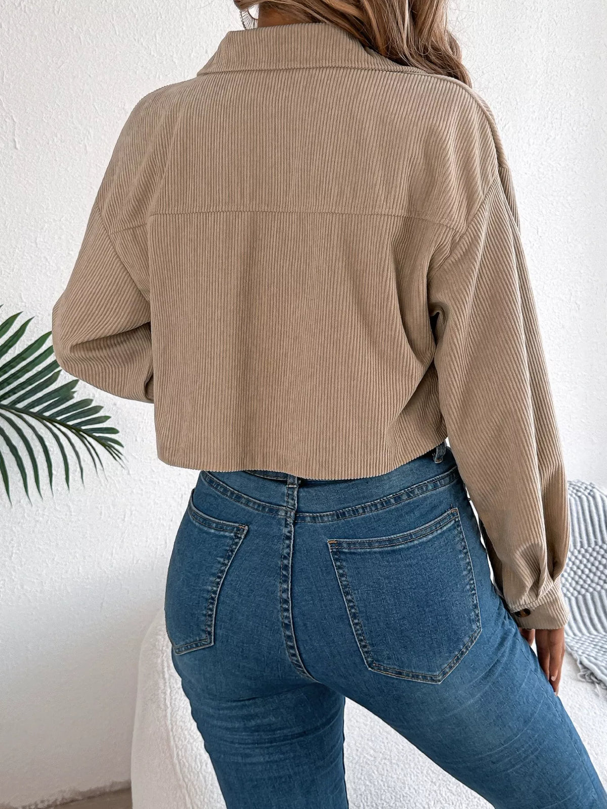 Corduroy Button-Up Dropped Shoulder Jacket