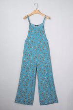 Floral Print Spaghetti Straps Loose Pocketed Jumpsuit