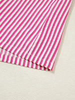 Stripe Shirred Yoke Ruffled Short Sleeve Blouse