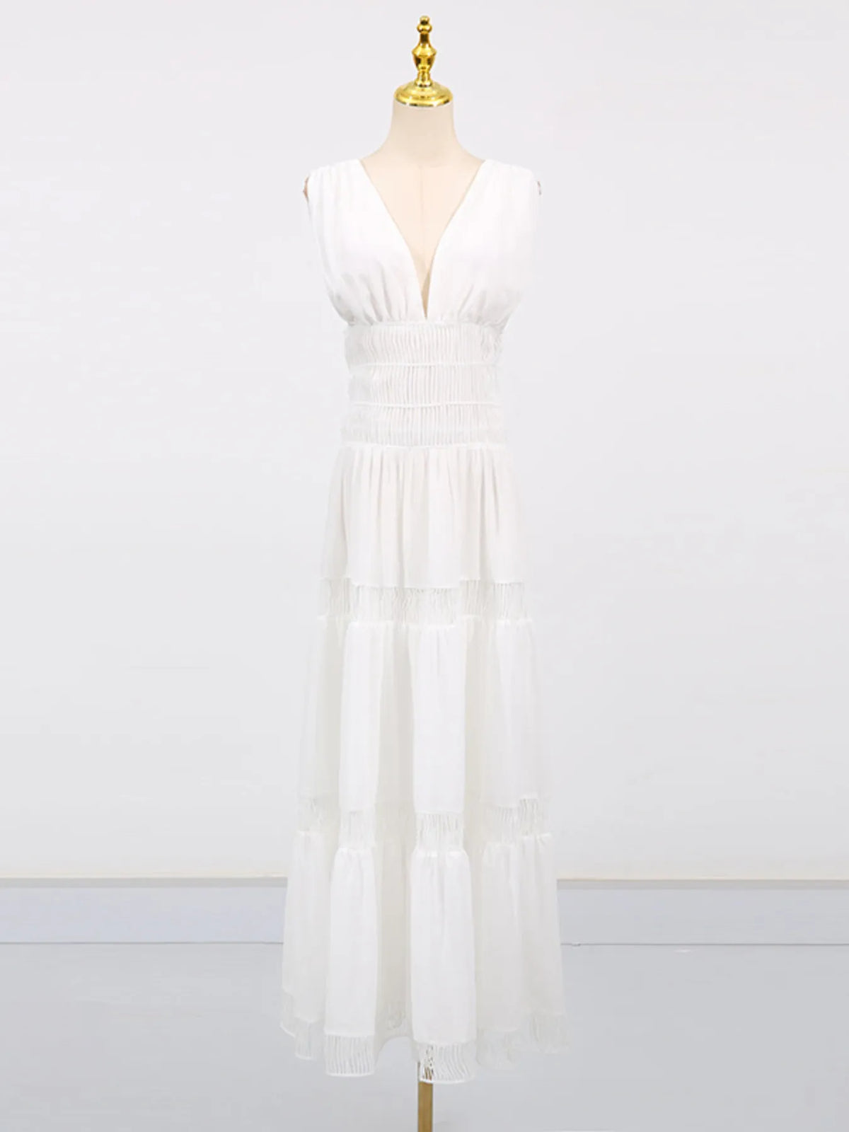 Tiered V-Neck Sleeveless Maxi Dress