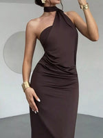 Halter Neck Ruched Bodycon Midi Dress
