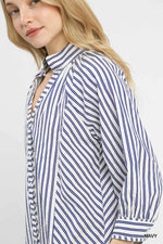 Umgee Striped V-Neck Button Down Top