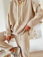 Lace Drawstring Hoodie and High Waist Pants Set