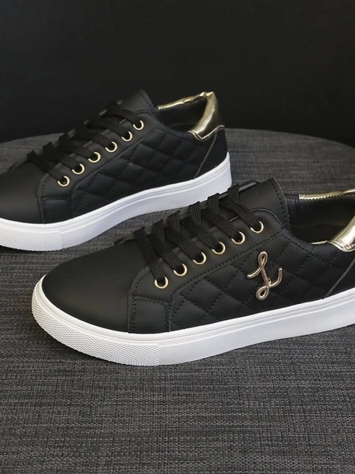Quilted Platform Sneakers with Metallic Gold Accents