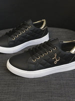 Quilted Platform Sneakers with Metallic Gold Accents