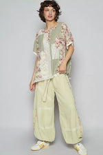 POL Lace Round Neck Short Sleeve Floral Pattern Top with Patch Detail