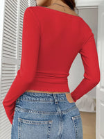 Ribbed Knit Lace Trim Long Sleeve T-Shirt
