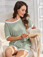 Ribbed Short Sleeve Top and Shorts Set