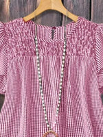 Full Size Gingham Smocked Ruffle Sleeve Blouse Plus Size