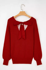 Lantern Sleeve V Neck Knot Back Sweater