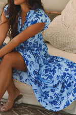 Floral Print Tiered Frilled Trim Flutter Sleeve Dress