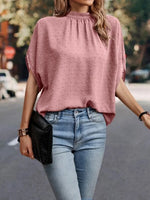 Swiss Dot Mock Neck Half Sleeve Blouse