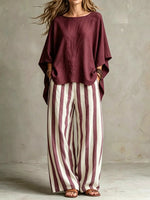 Full Size Solid Color Top and Pants Set Plus Size