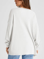 Waffle Knit Round Neck Long Sleeve T-Shirt