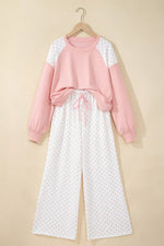 Polka Dot Cropped Sweatshirt and Wide-Leg Pants Set