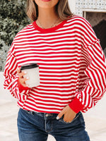 Stripe Exposed Seam Drop Shoulder Casual Top