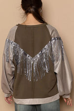 POL Balloon Sleeve French Terry Sweatshirt with Sequin Tassel