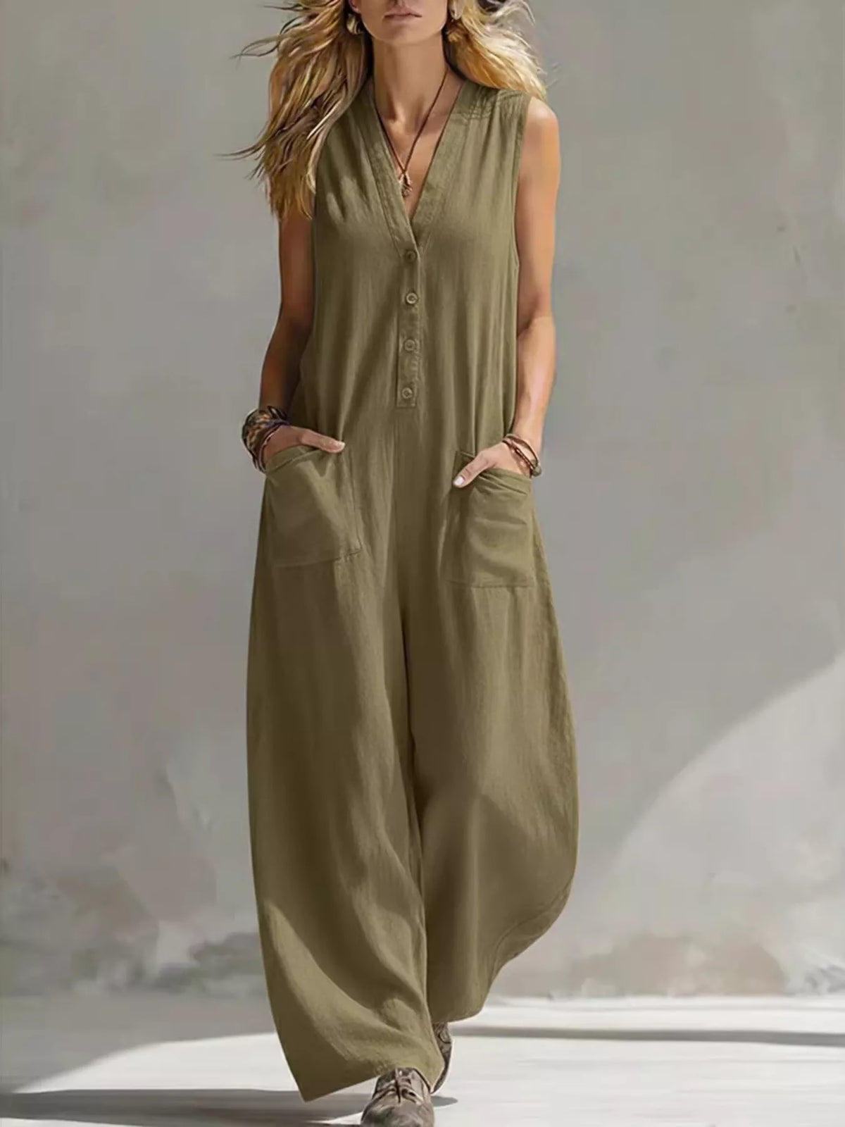 Full Size V-Neck Sleeveless Wide-Leg Jumpsuit Plus Size