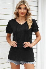 Tie Waist Flutter Sleeve Blouse