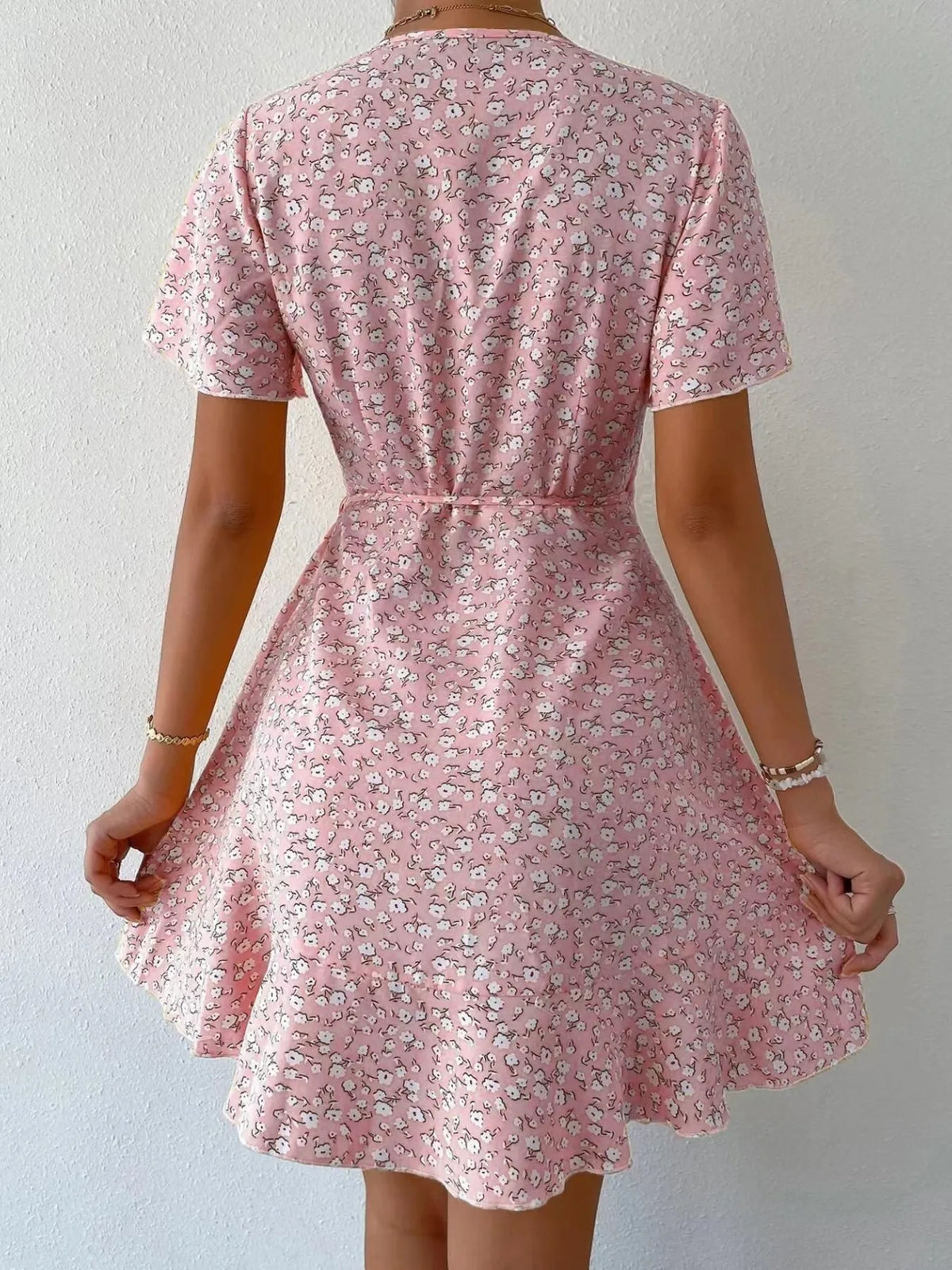 Floral Flutter Sleeve Wrap Mini Dress