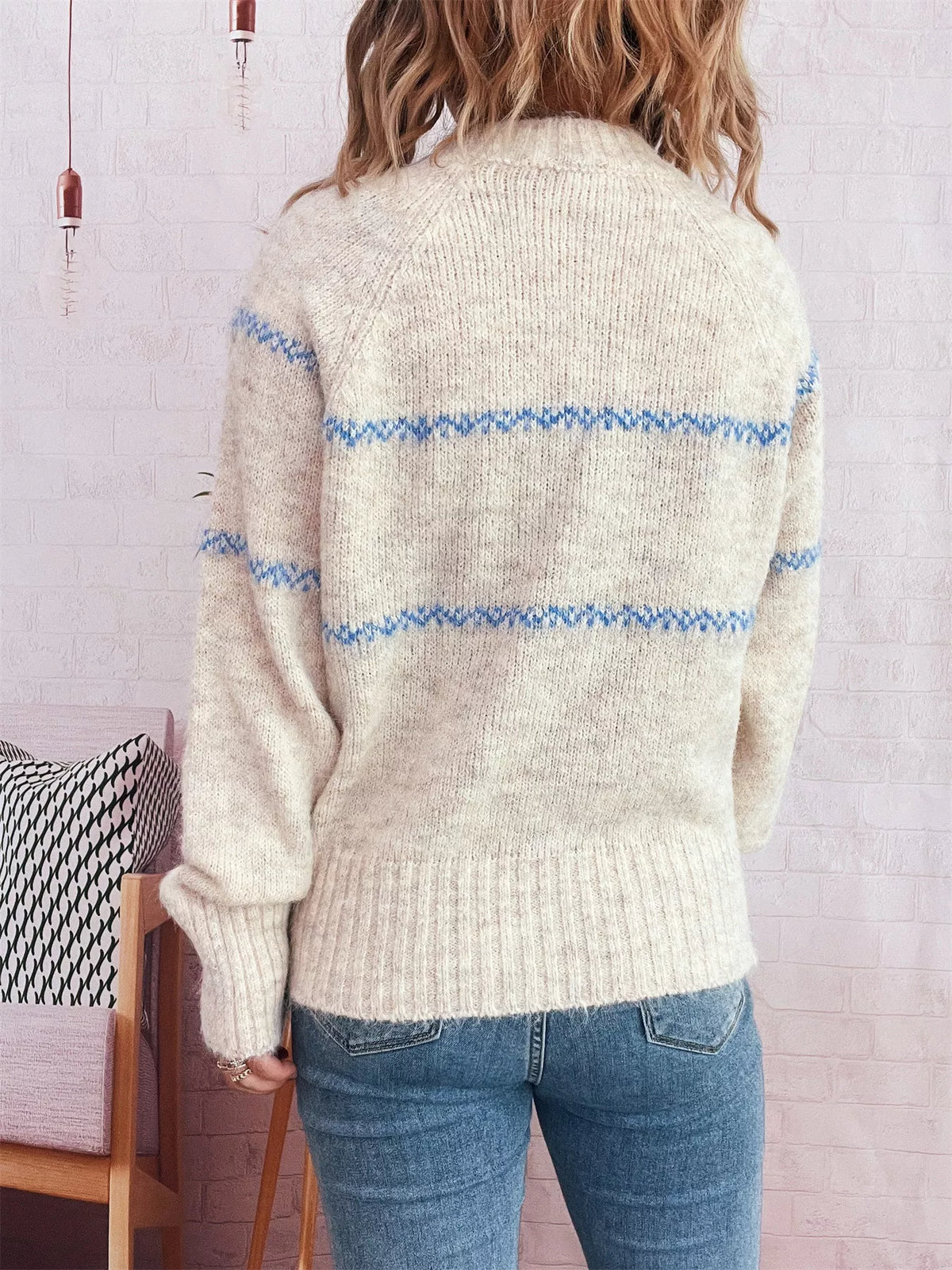 Ribbed Hem Flower Long Sleeve Sweater