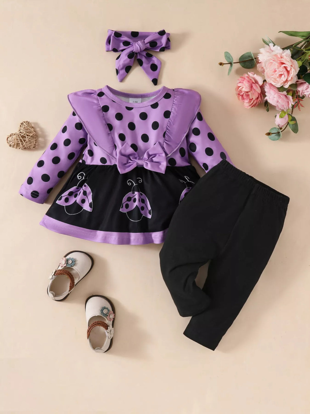 Children's Ruffled Top and Pants Set with Headband