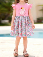 Children's Floral Print Bunny Ruffle Sleeve Dress