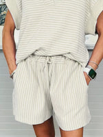 Stripe Dolman Sleeve Polo Shirt and Drawstring Shorts Set