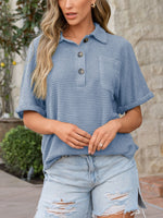 Waffle Knit Button Detail Top