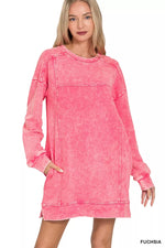 Zenana French Terry Acid Washed Dress with Pockets