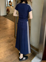 Striped Round Neck Tee and Skirt Set