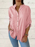 Full Size Casual Button-Down Roll-Up Sleeve Shirt Plus Size