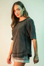 VERY J Full Size Mineral Washed Ribbed Knit Casual Top Plus Size