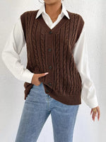 Cable-Knit Button-Up Sweater Vest