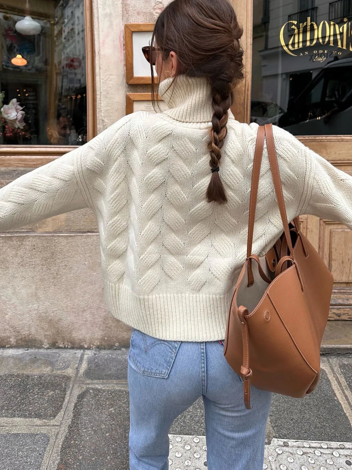 Ribbed Hem Turtleneck Long Sleeve Sweater