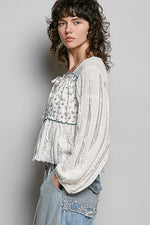 POL Square Neck Lace Long Balloon Sleeve Top