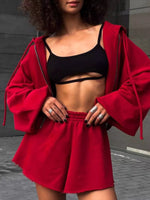 Zip Up Long Sleeve Outerwear and Shorts Set
