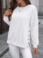 Side Snap Round Neck Sweatshirt