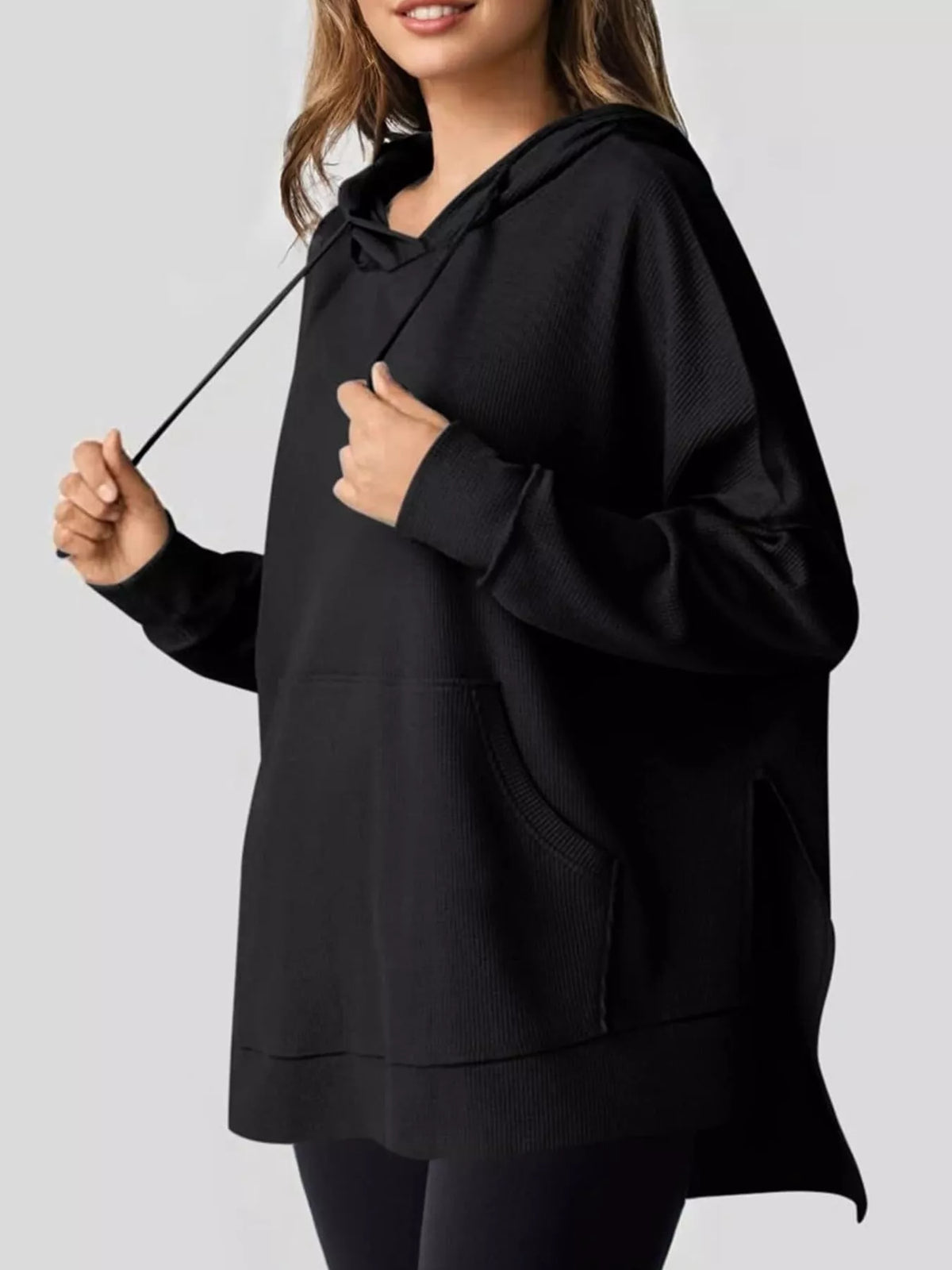 Oversized Drawstring Side Slit Hoodie